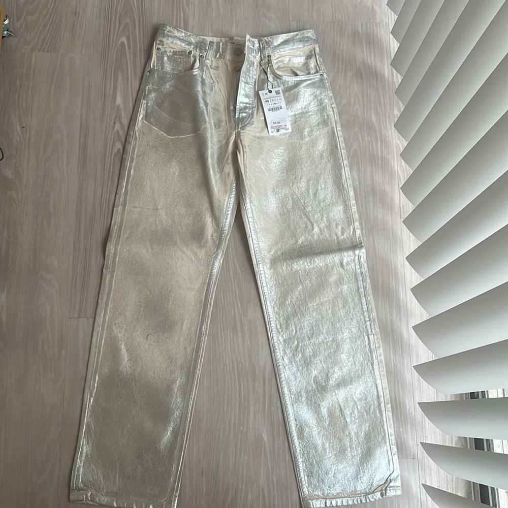 Zara Silver Denim Pants✨